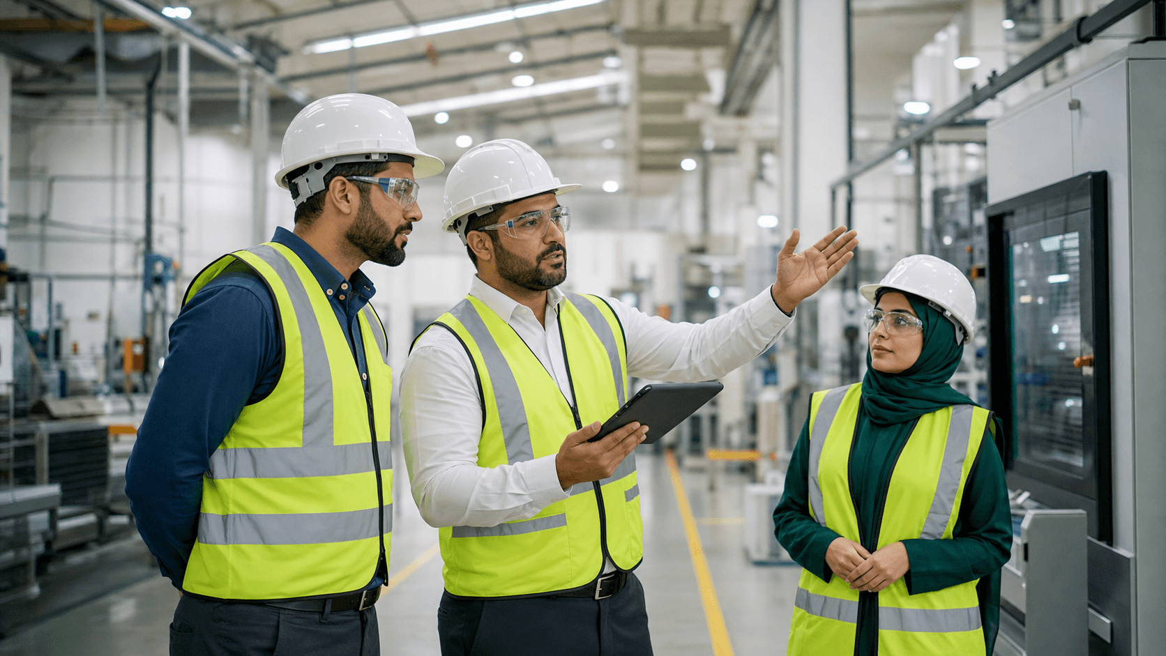 Consultants conducting an industrial safety inspection